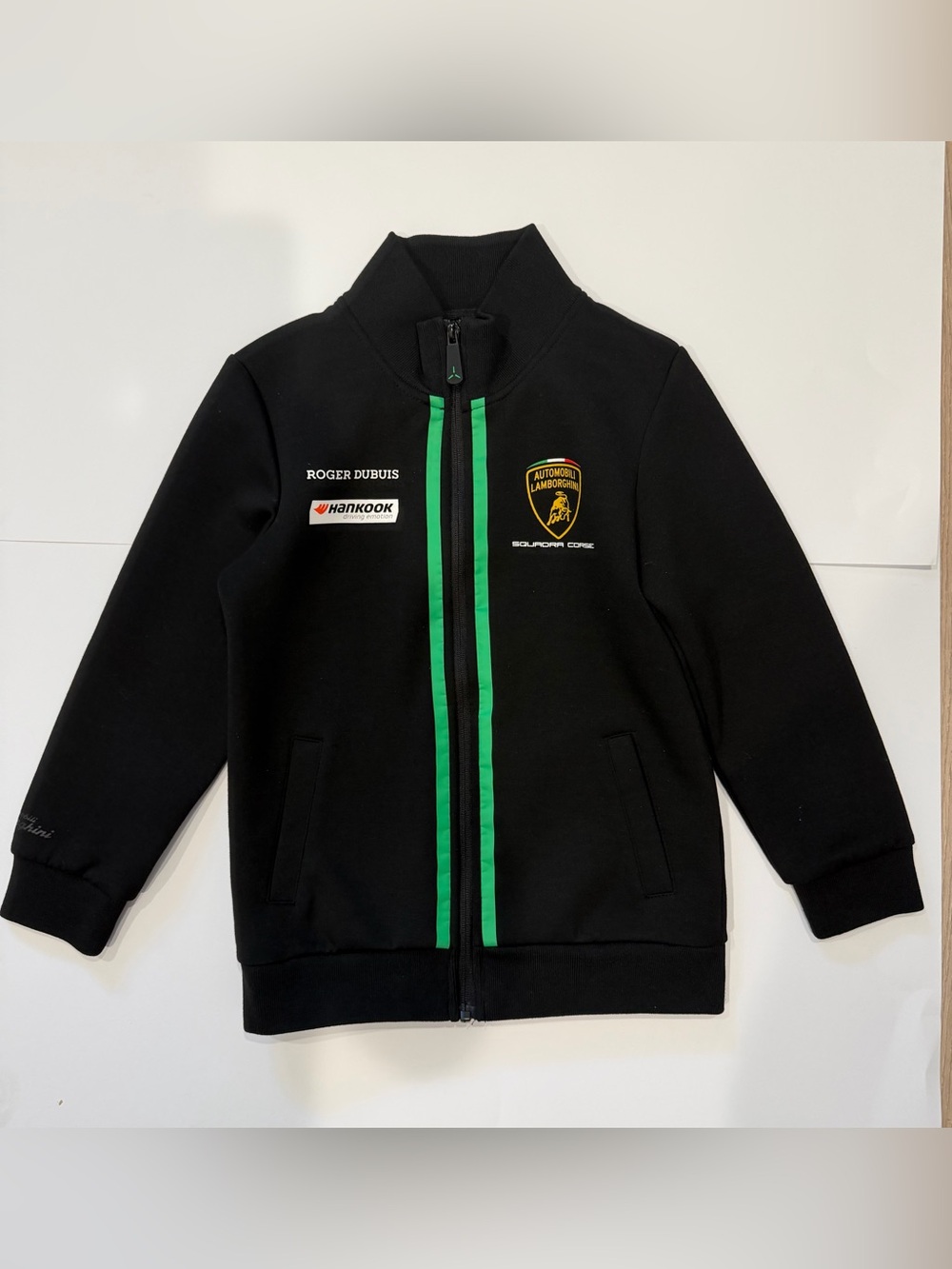Lamborghini Black Kids Zip-Up Jacket with Green Stripe
